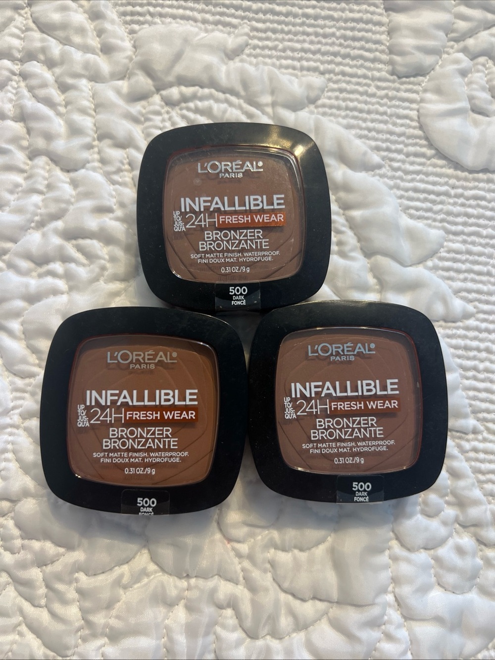 Lot of 3 L'Oreal Paris Infallible 24H Fresh Wear Bronzer 500 Dark Fonce